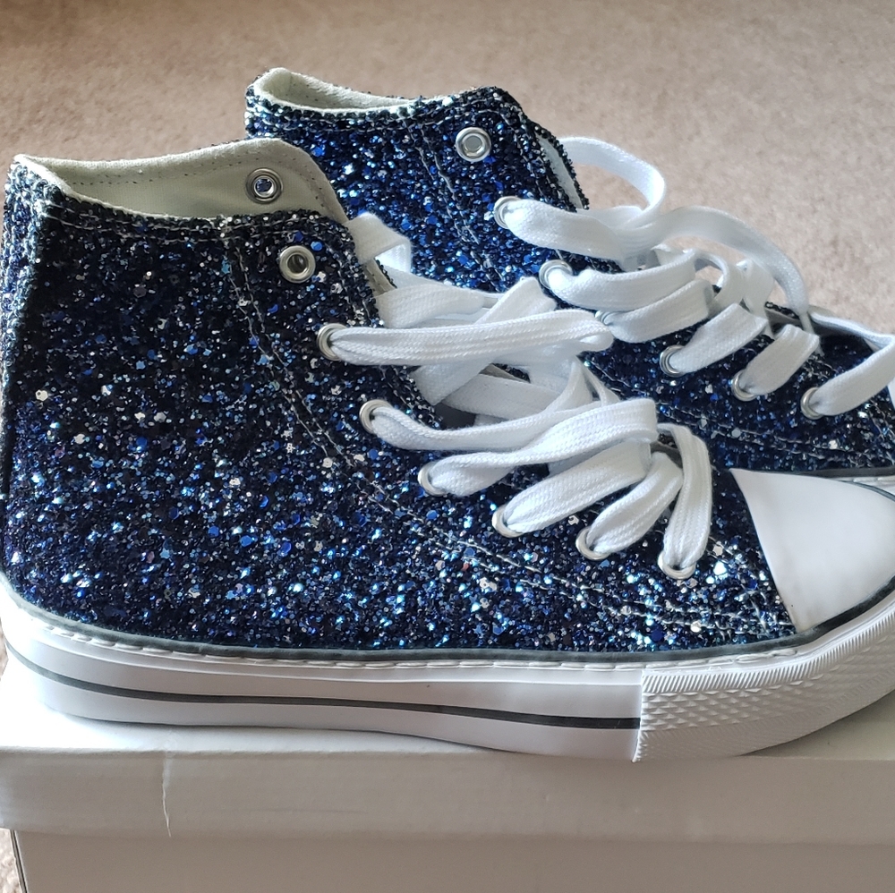 Royal blue glitter Converse style sneakers